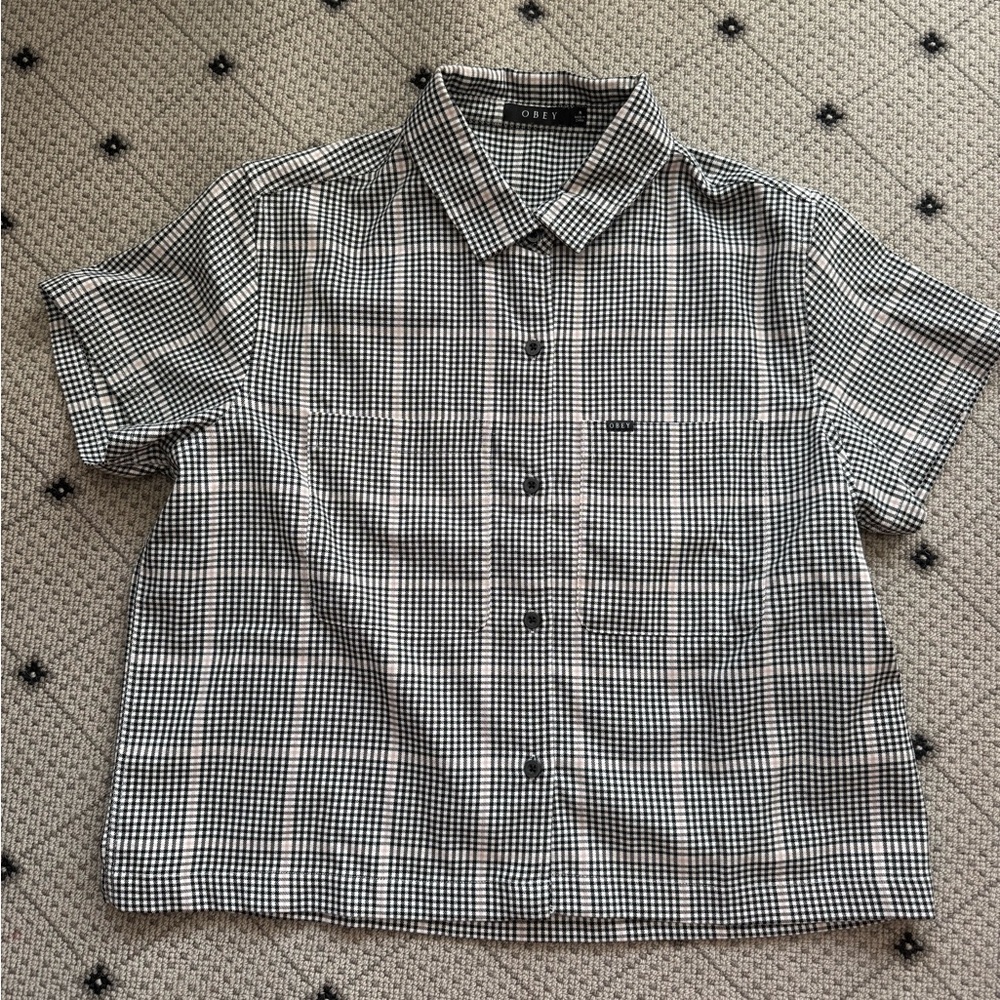 Obey Plaid Short Sleeve Button Up Top